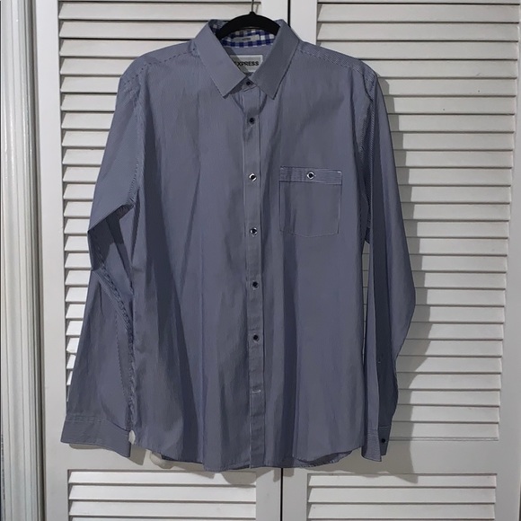 Express - Blue & White Striped Button Down Shirt - Picture 1 of 5